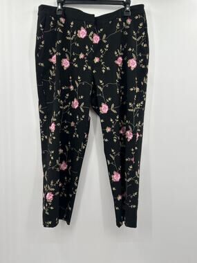 Karen Kane Floral Ankle Pants Women’s Size 16 Black Pink Stretch Career Work